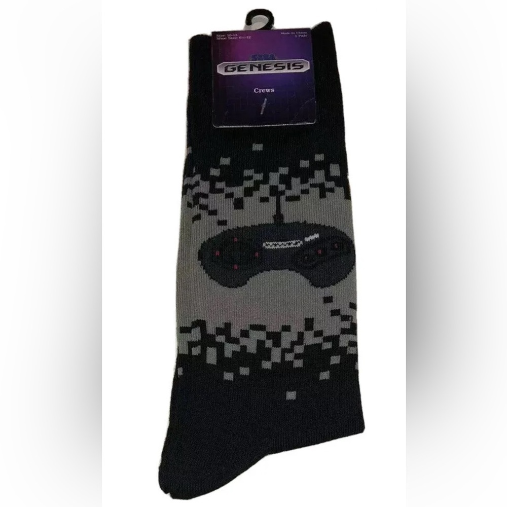 Sega Genesis Controller Crew Socks 1 Pair Men's 6.5-12 Black Gray 16 Bit Console